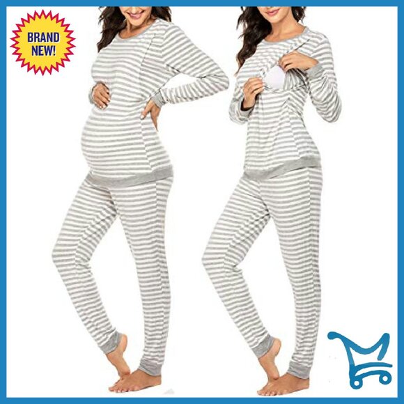 Nursing Pajama Set Long Sleeve Maternity Sleepwear Thermal Underwear - Picture 2 of 8